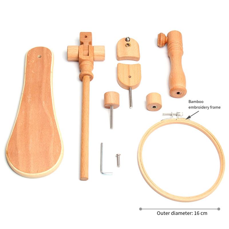 A25F-Embroidery Hoop Holder Adjustable Stand Hand Cross Stitch Versatile Beech Wood Rotatable Tool