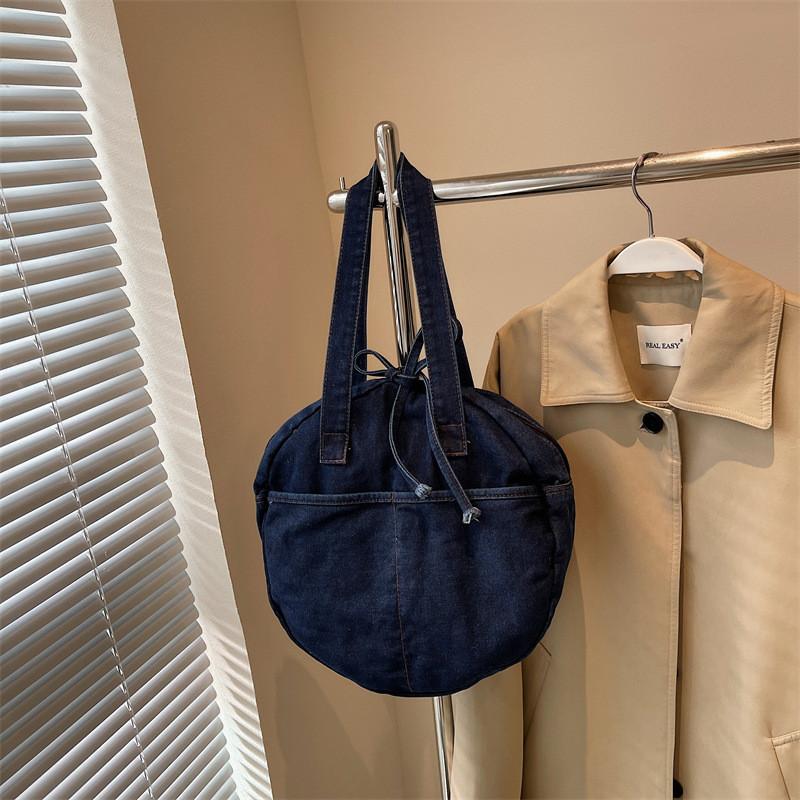 Runde Jeans-Tasche mit Schleife für Damen Streetwear Mode Große Kapazität Lässige Geldbörse
