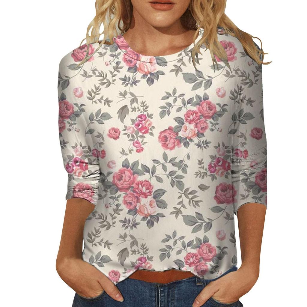 Women's Feather T-shirt Fashion Long Sleeve Round Neck Regular Top Weekend Print Floral Spring Autumn Outfit