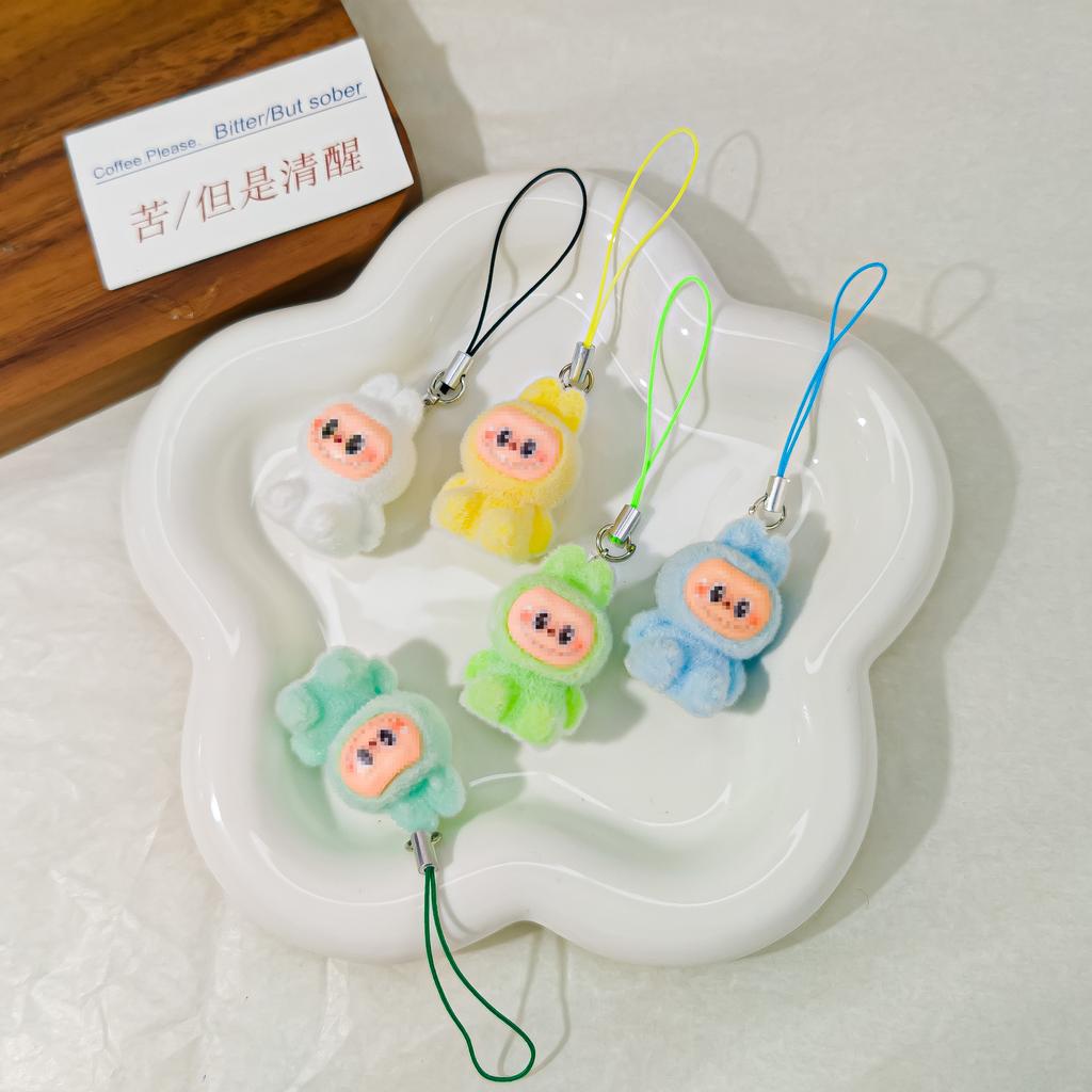 Mobile Phone Rope M34 Flocking Keychain Pendant Rab Cloth Doll Bag Pendant Creative Small Gift Hanging