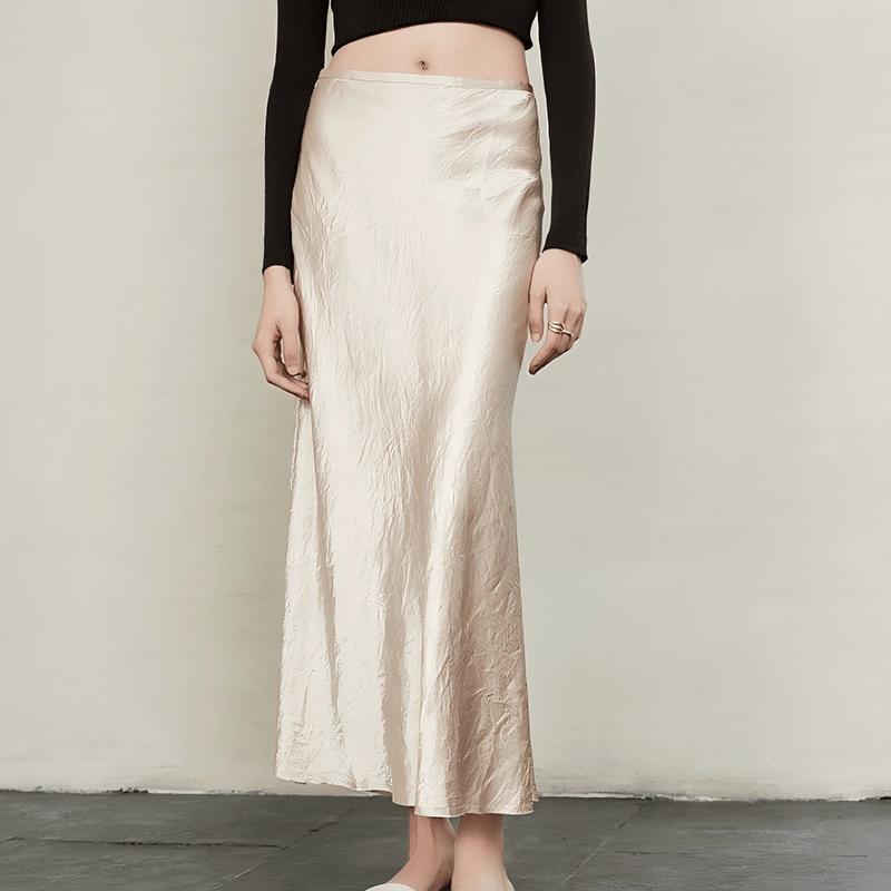 Elegant Satin Fishtail Midi Skirt L