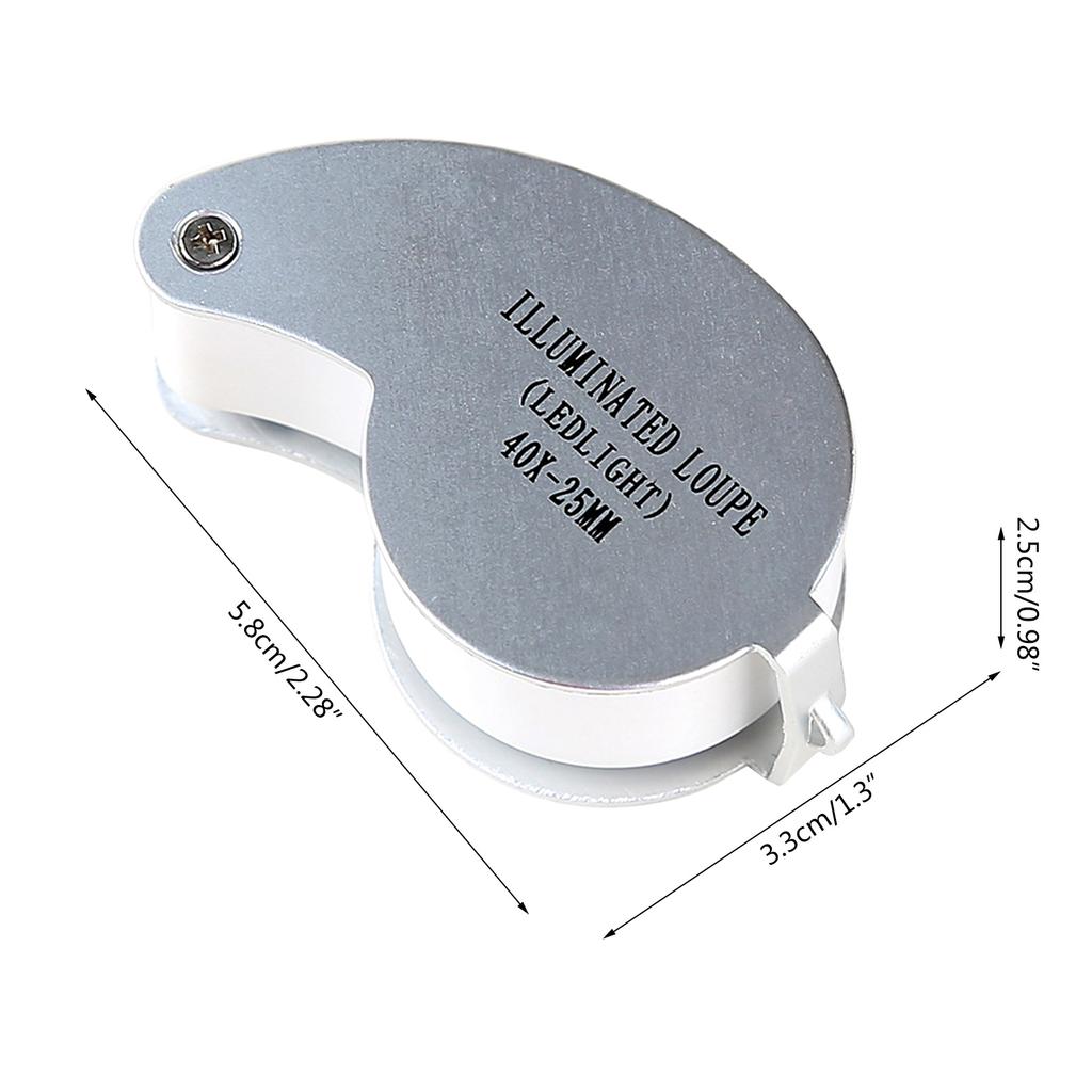 40X Metal Illuminated Jewelry Loop- Magnifier Pocket Folding Magnifying Glass Jewelers Eye Loupe for W/ LED & Keychain H
