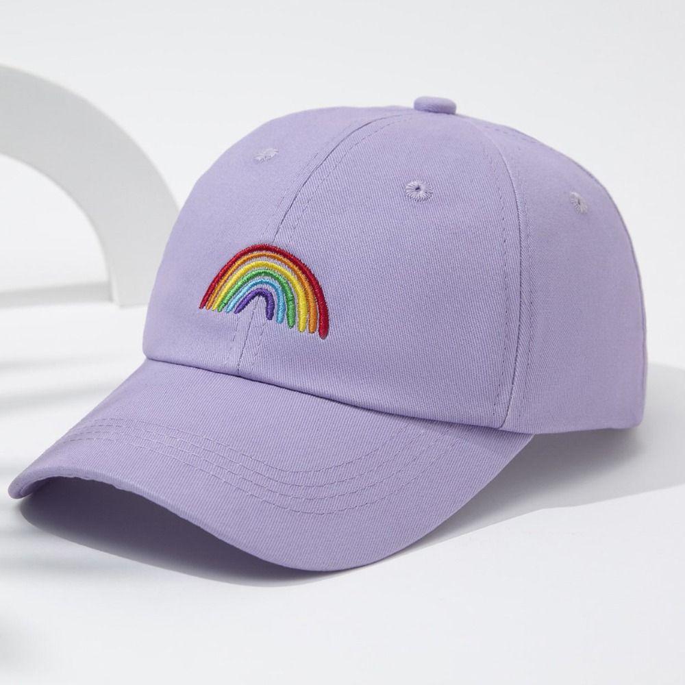 Casquette de Baseball Broderie Arc-en-ciel Douce Casquette Ajustable Décontractée Streetwear Casquette Papa Voyage en Plein Air