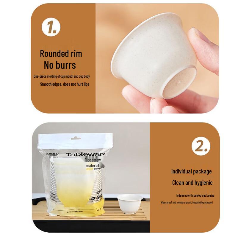 Batinu Disposable Rice Husk Small Tea Cups, 50-pack
