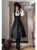 Gothic Lolita Blouse and Suspender Long Sleeves with Detachable French High Mori Girl Black and Size XL [XHSUKADO] 2-Piece Set Skirt, Ribbons, Girly,