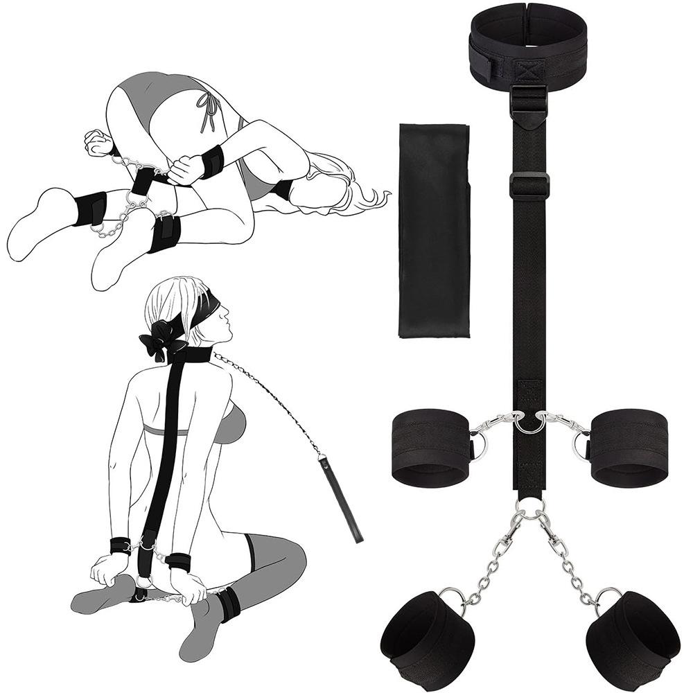 Hand Leg Restraint Collar Leash Handcuffs Leg Cuff Eye Blinder Sex Toy Set Backhandcuff Neck Leashes Silky Eye Patch
