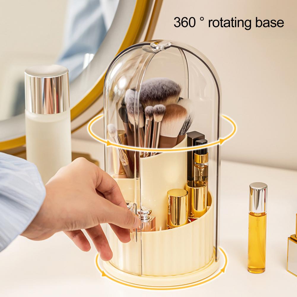 Grid Design Brush Organizer Multifunctional Dustproof Cosmetic Holder 360 Degree Rotatable Makeup Brush Lipstick Storage Box