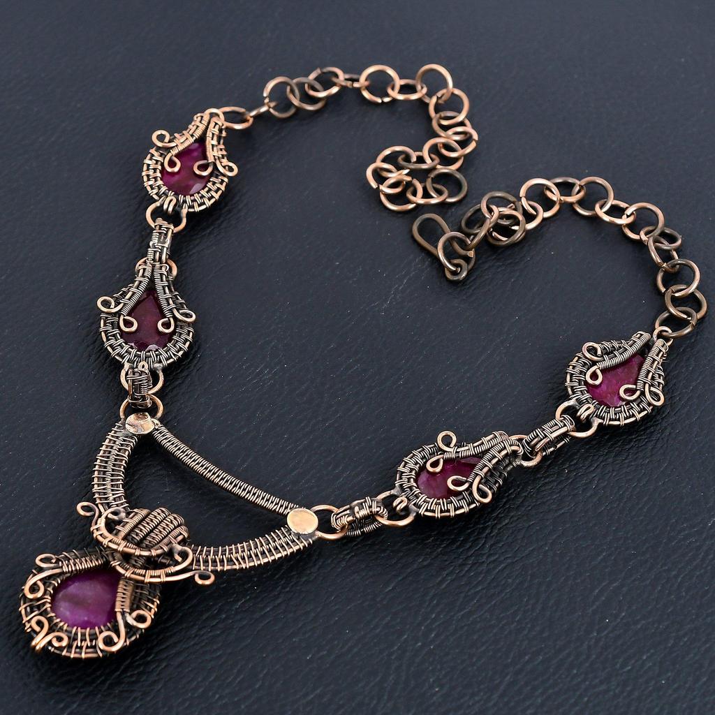Ruby Necklace, 999 Copper Wire Wrapped Necklace Gemstone Jewelry, Handmade Necklace Amazing Jewelry, Gift For Her