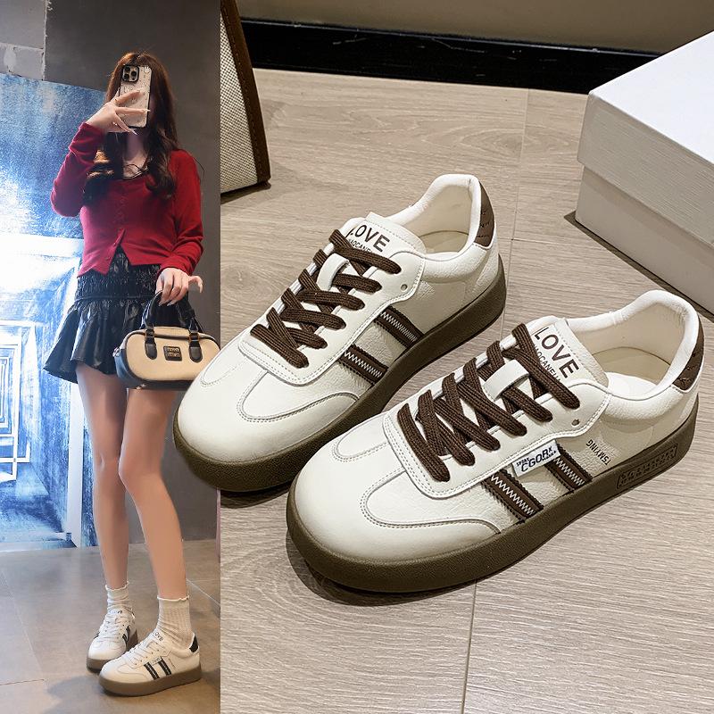 Thick-soled Dexun Shoes 2025 Autumn New Fashionable Versatile Flat Baseplate Shoes Simple Niche Design Showing Small Feet White Shoes