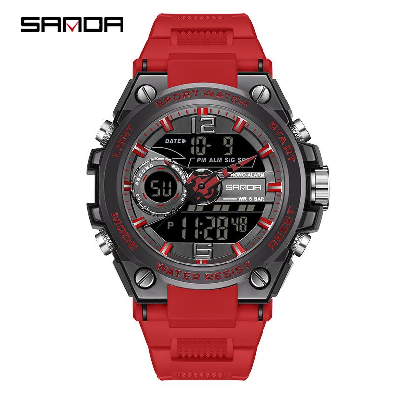 Sanda Men's Multifunctional Dual Display Luminous Waterproof Sports Watch for Teens