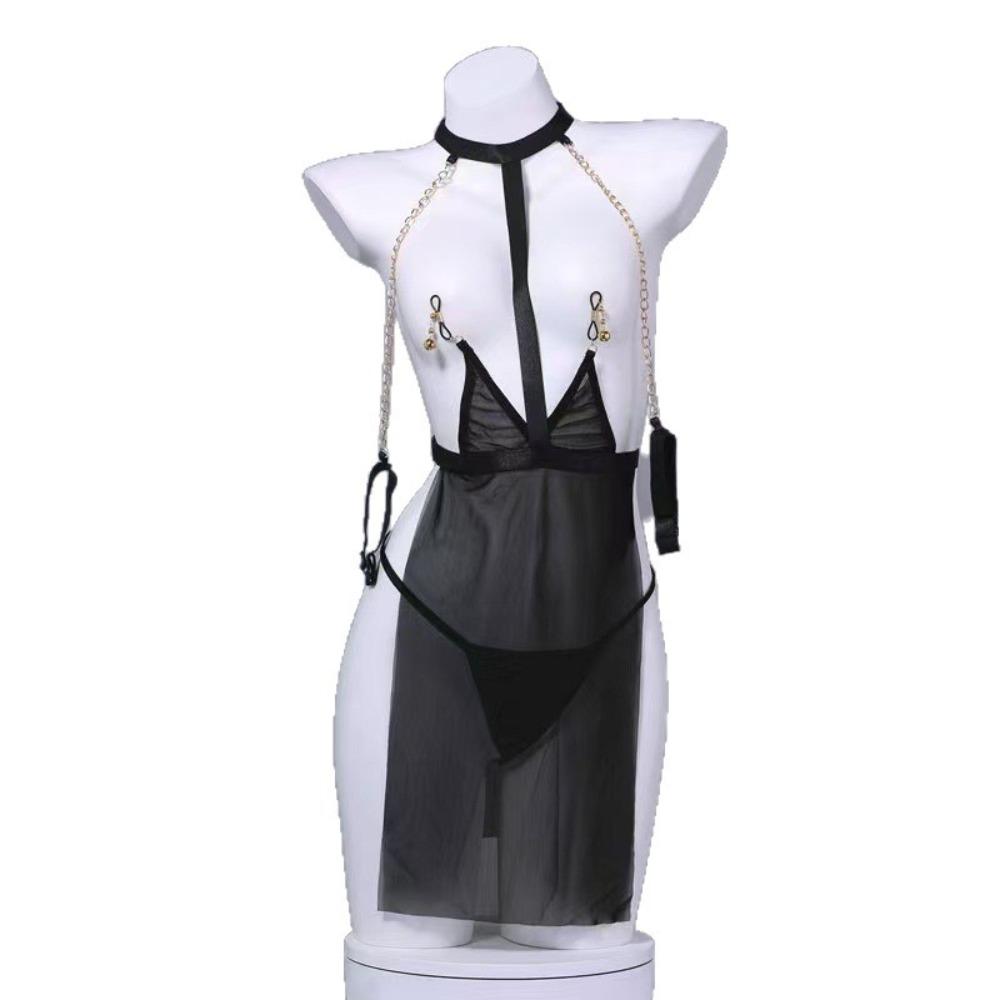 Sexy Sheer Lingerie for Women - Strapless See-Through SM Roleplay Costume with Open Bust Design