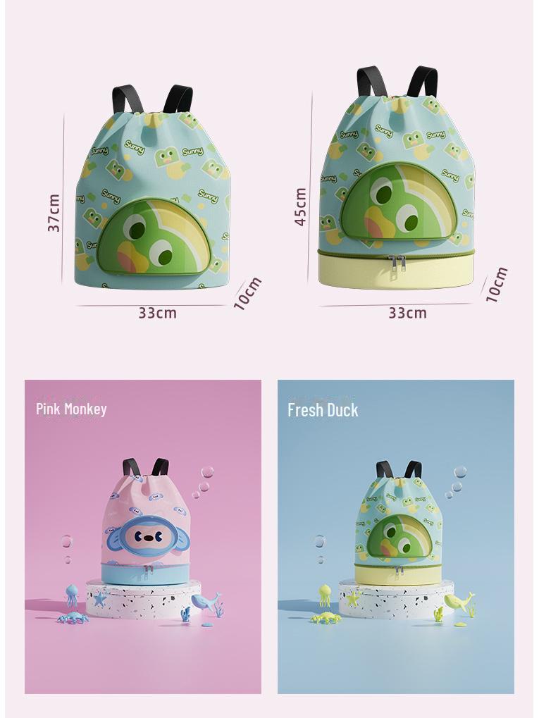 Children's Cartoon Swim Bag with Wet/Dry Shoe Compartment – Ideal for Travel, Beach & Backpack Use
