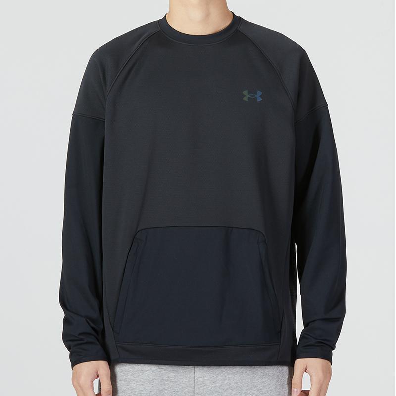 Under Armour Rush All Purpose Crew Solid Logo Print Sports Casual Round Neck Pullover Long Sleeve Sweatshirt Men Sweatshirt Black 1376293-001