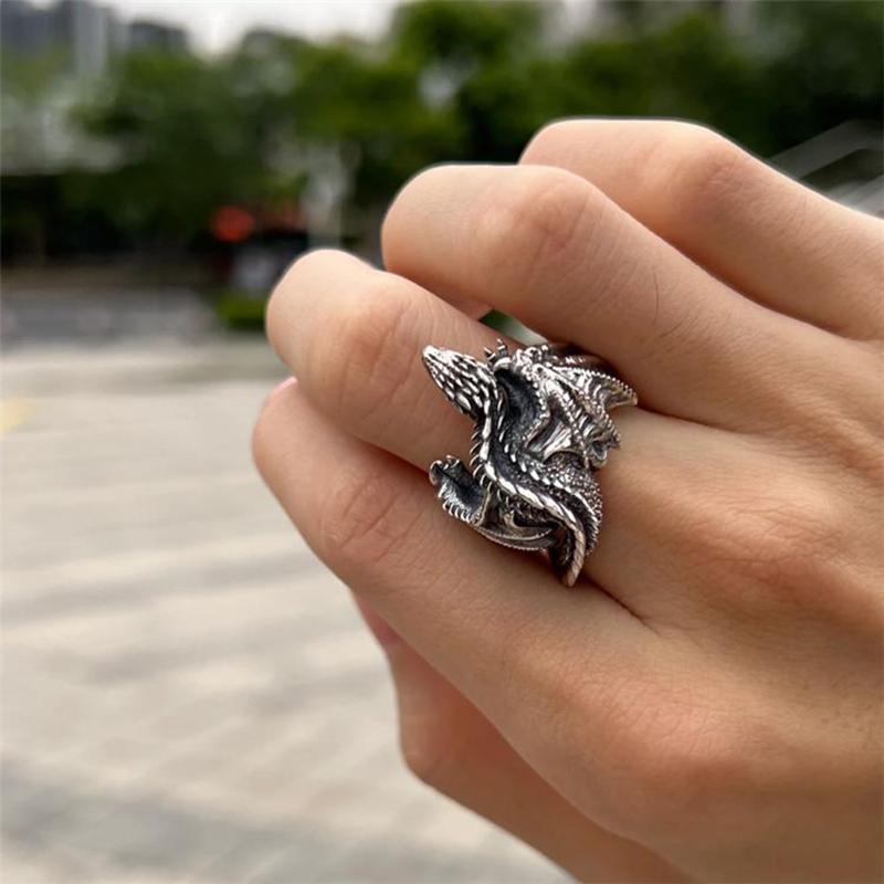Dragon Rings Gothic Punk Style Pterosaur Wings Opening Adjustable Rings Vintage Jewelry Accessories Gifts