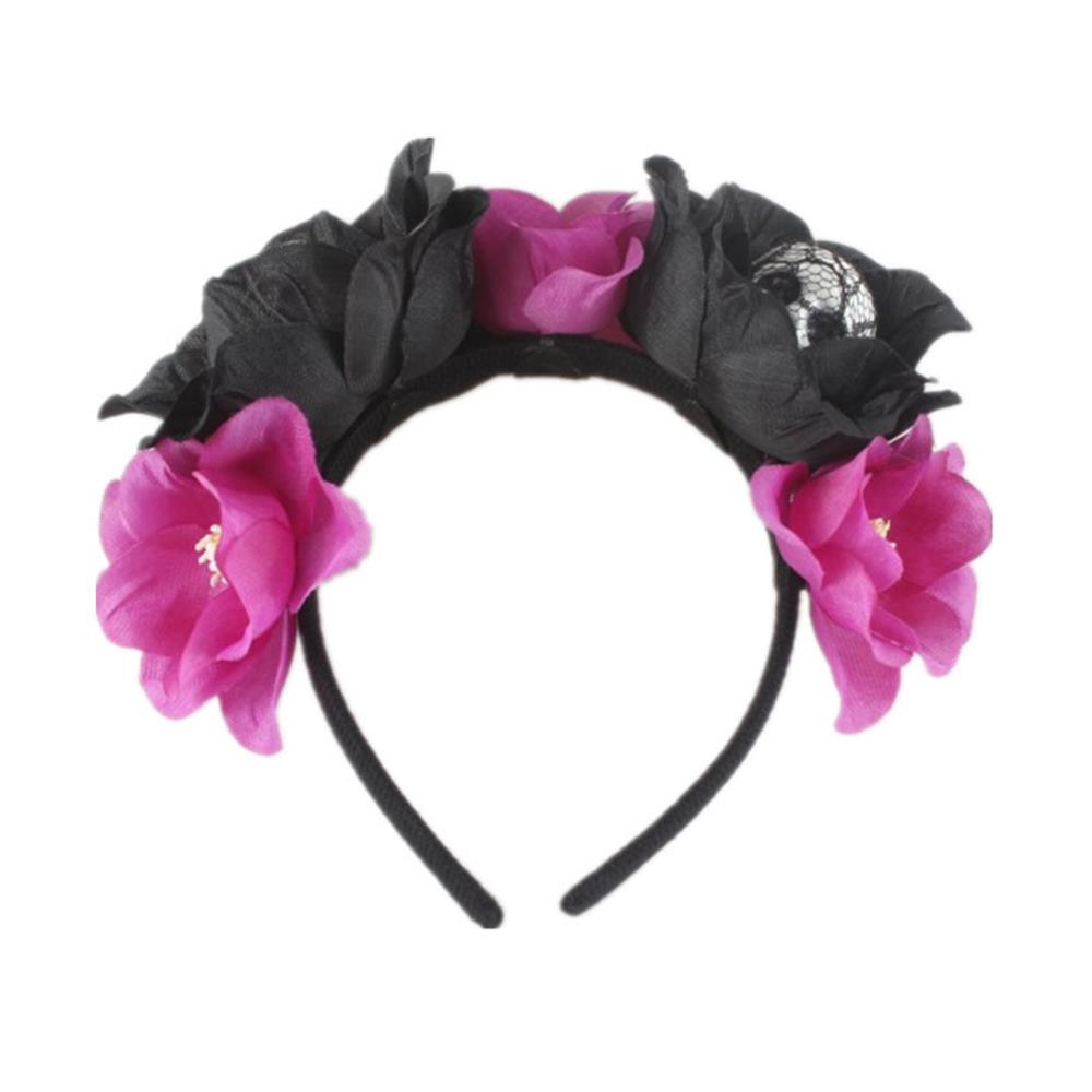 Halloween Rose Flower Skull Headband Colorful Peony Garlands Hair Hoop Girls Cosplay Headwear Simulation Flower Skulls Head Hoop