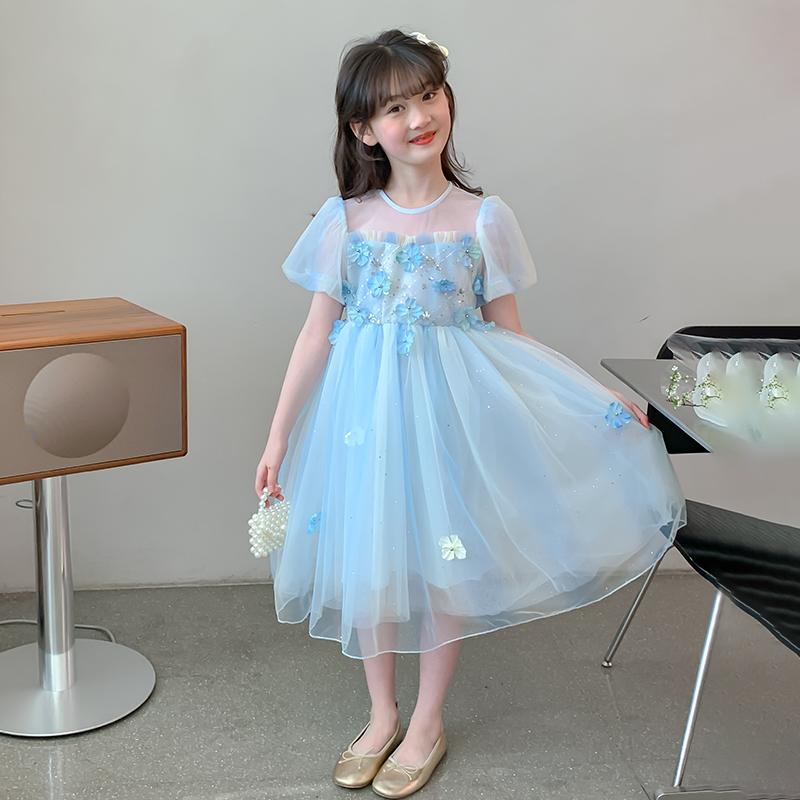 Girls' Princess Dress Summer 2026 New Fashionable Girls' Rainbow Mesh Dress Children's Birthday Dress Dress