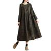 Retro Cotton and Linen Printed Round Neck Long Sleeved Dress for Women