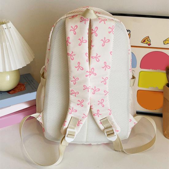 3 Pcs/Set Women Bow Bag Backpack Clutch Shoulder Bag Set Travel Rucksack with Bow Pattern for School Camping Travel