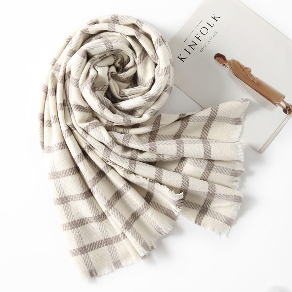 Cashmere Check Mood Long Muffler Shawl Fall/Winter Ivory