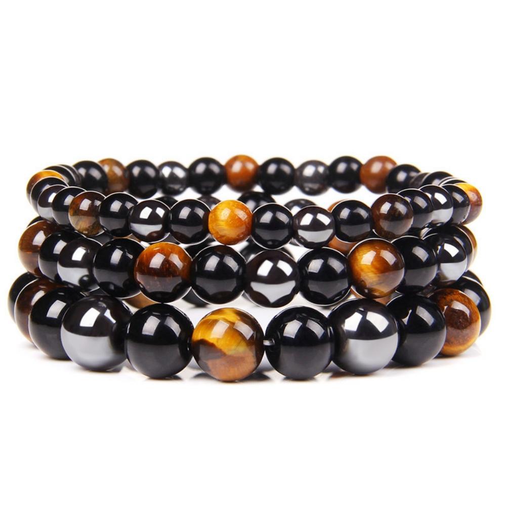 Tiger Eye Stone Hand String Tiger Eye Stone Stone Imitation Black Agate Beaded Hand String Imitation Obsidian Male Female Couple Elastic Rope Bracelet
