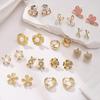 Retro Petal Pearl Metal Pendant Stud Earrings - Women's High-End Fashion Set