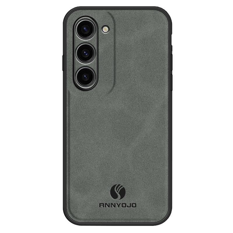 

ANNYOJO For Samsung Galaxy S23 Phone Case PU Leather+PC+TPU Cover with Car Mount Metal Sheet Grey