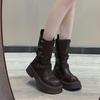 Belt Buckle Two Wear Retro Thick-soled Medium Boots Women's 2025 Autumn New Round Head Thick Heel Korean Version Thin Knight Boots