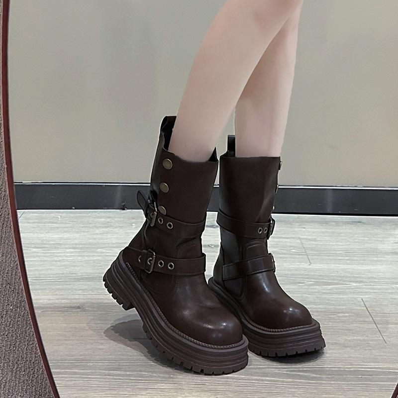 Women's retro not tired feet Martin boots - comfortable soft elastic trend non-slip wear-resistant chic versatile outstanding height increase shoes