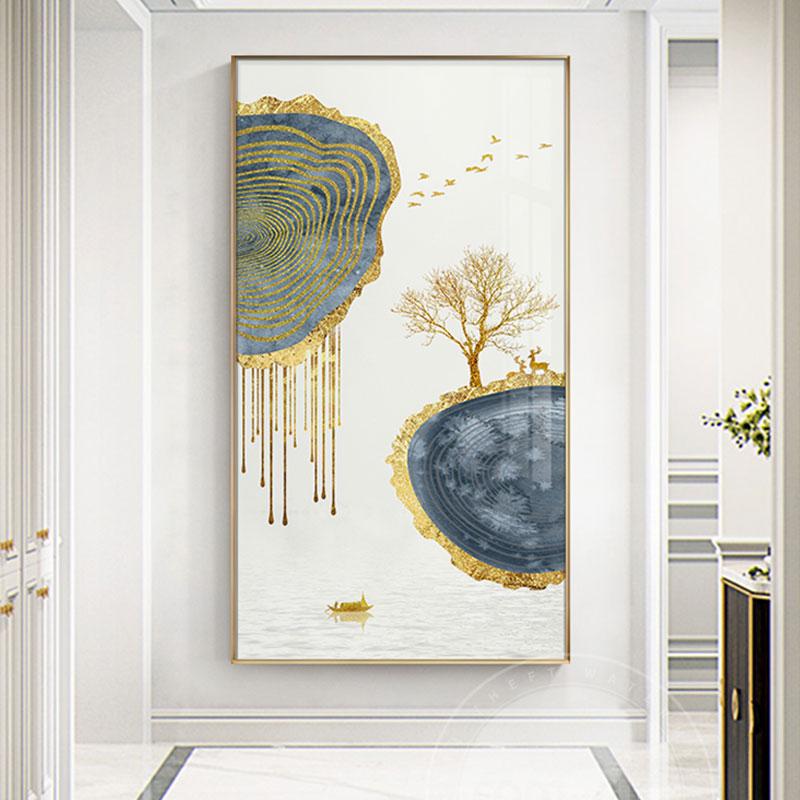 

Золотые спиральные круги, дерево и дорогой пейзаж, постеры, абстрактная живопись на холсте, постеры и принты, настенные панно для гостиной