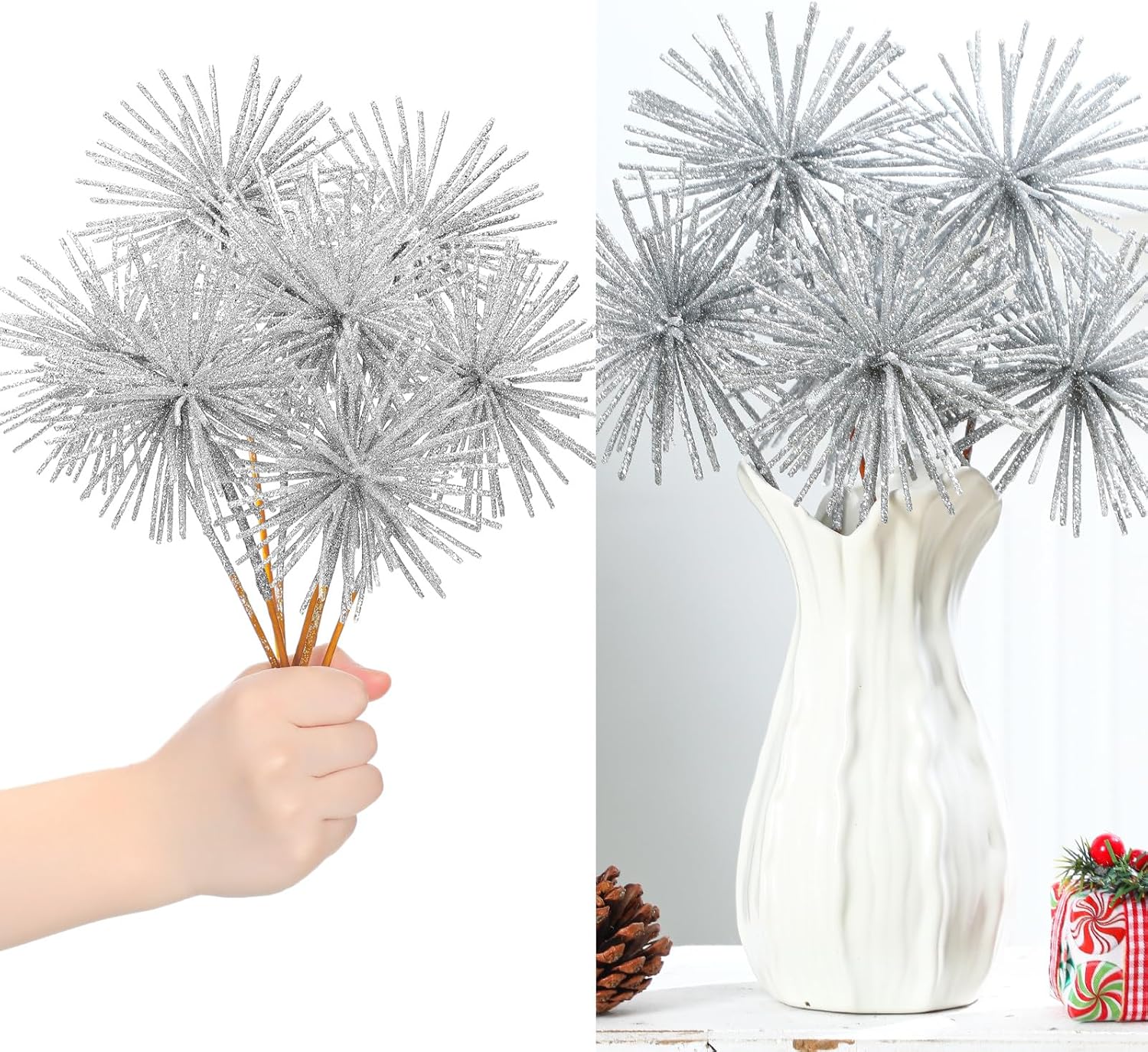 

6 Pcs 10 Inch Gold Starburst Christmas Tree Picks for DIY Wreath & Table Centerpieces 0.6M срібний