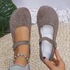Women's Suede Mary Jane Shoes Round Toe Single Strap Flat Pumps French Style Retro Shallow Mouth Loafers