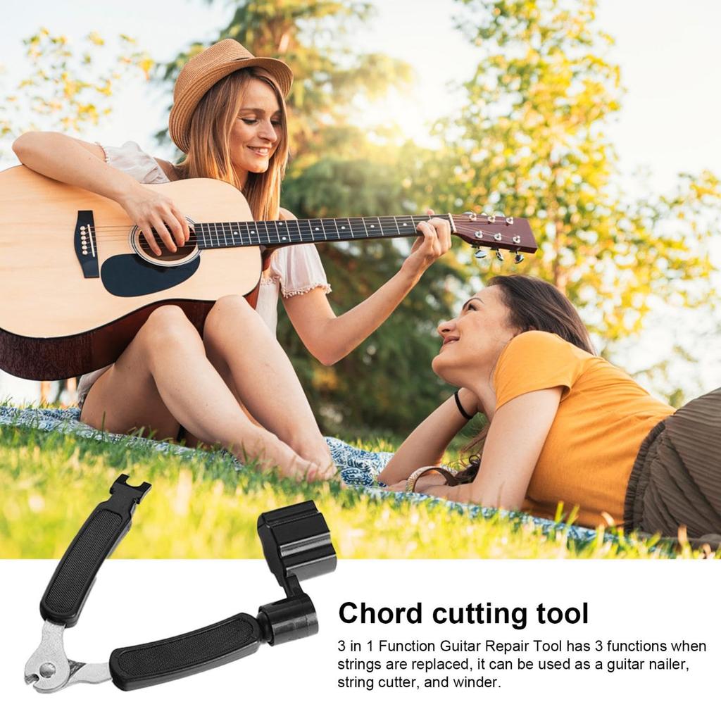 3-in-1 Guitar String Winder, Cutter, and Bridge Pin Puller - Multi-Tool for Acoustic and Bass Guitar Maintenance