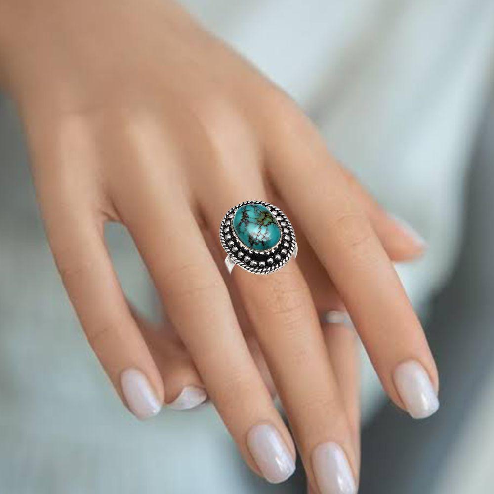 Tibetan Turquoise Gemstone Handmade Silver Jewelry  "7.5"