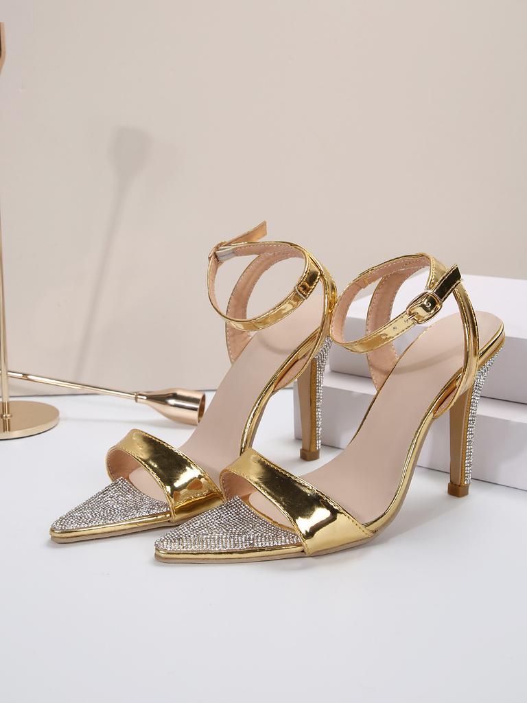 Ladies Heels Foreign Trade New Temperament Rhinestone High Heels Sandals Women's Buckle Pointed Stiletto Fashion Shoes