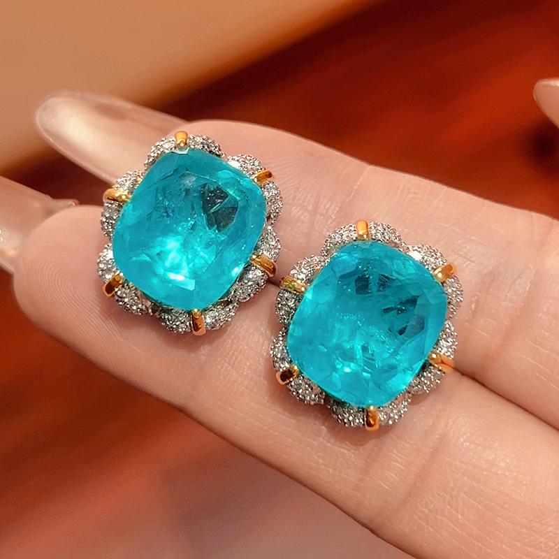 Set Jewelry Necklace Ring Stud Earrings Lotus Shape Para Blue Light Luxury Women