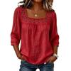 Camicetta da Donna Scollo Quadrato Manica 3/4 Colore Unico Casual Vestibilità Larga Pizzo Intrecciato Estiva Traspirante Top
