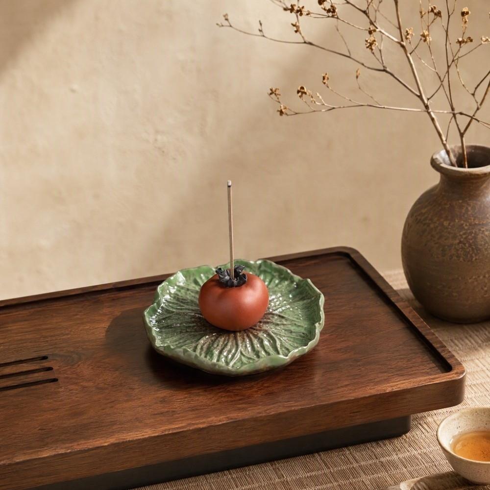 Lucky Fruit Persimmon Persimmon Lotus Incense Burner Ceramics Sleep Aid Lotus Censer Holder Zen Chinese Style Ornament
