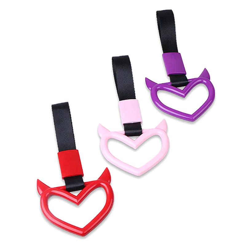 1Pcs Newhandle Ring Heart Train Bus Hand Strap Styling Drift Charm Car Warning Tow Strap Hook Sticker