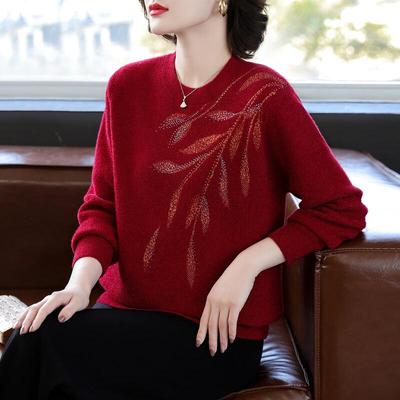 Qianlian Women's Floral Knitted Round Neck Sweater