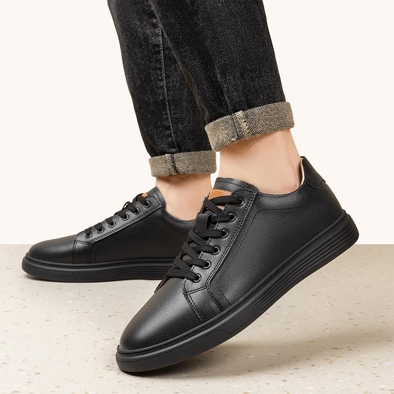 Fashion Lightweight Skate Shoes Lace-Up Men Flats Classic Sneakers New Genuine Leather Casual Shoes Men All-match Outdoor Walking Shoes