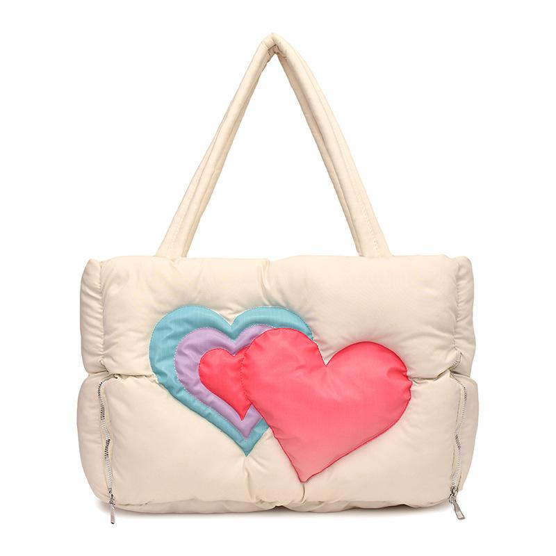 New Peach Heart Cotton Clothing Bag Fashionable Versatile Shoulder Bag Women's Portable Tote Bag Large Capacity Premium Feeling Bag