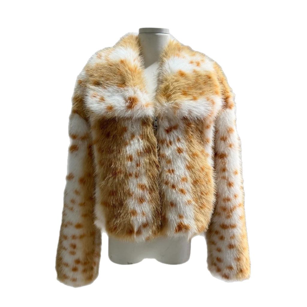 Europe, America, autumn and winter environmentally friendly imitation fur lapel deer leopard print short fur jacket mink jacket