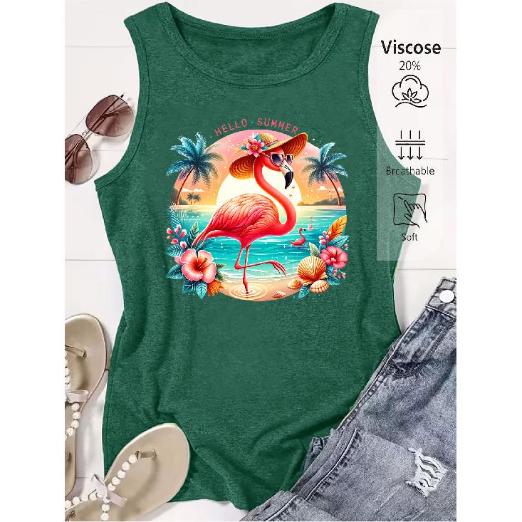 Elegant Vest for Women Summer vacation flamingo print casual loose-fitting summer vest Fashionable and elegant tops for commuting, vacation, and S