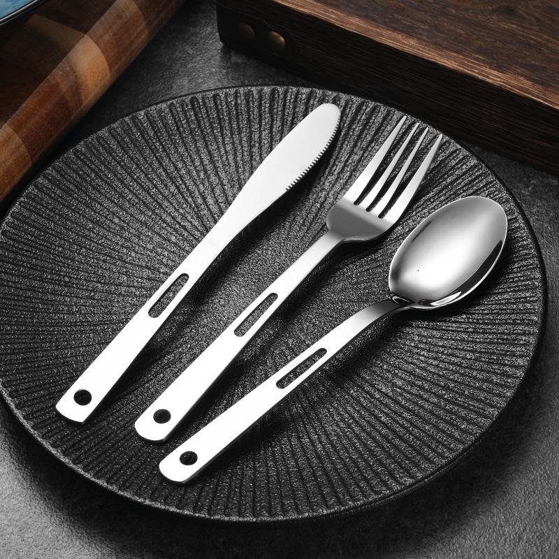 Set Tacâmuri Oțel Inoxidabil Portabil Tacâmuri Cuțit de Cină Furculiță Lingură 1 Set Cu Sac de Depozitare Potrivit Pentru Călătorii Camping Tacâmuri