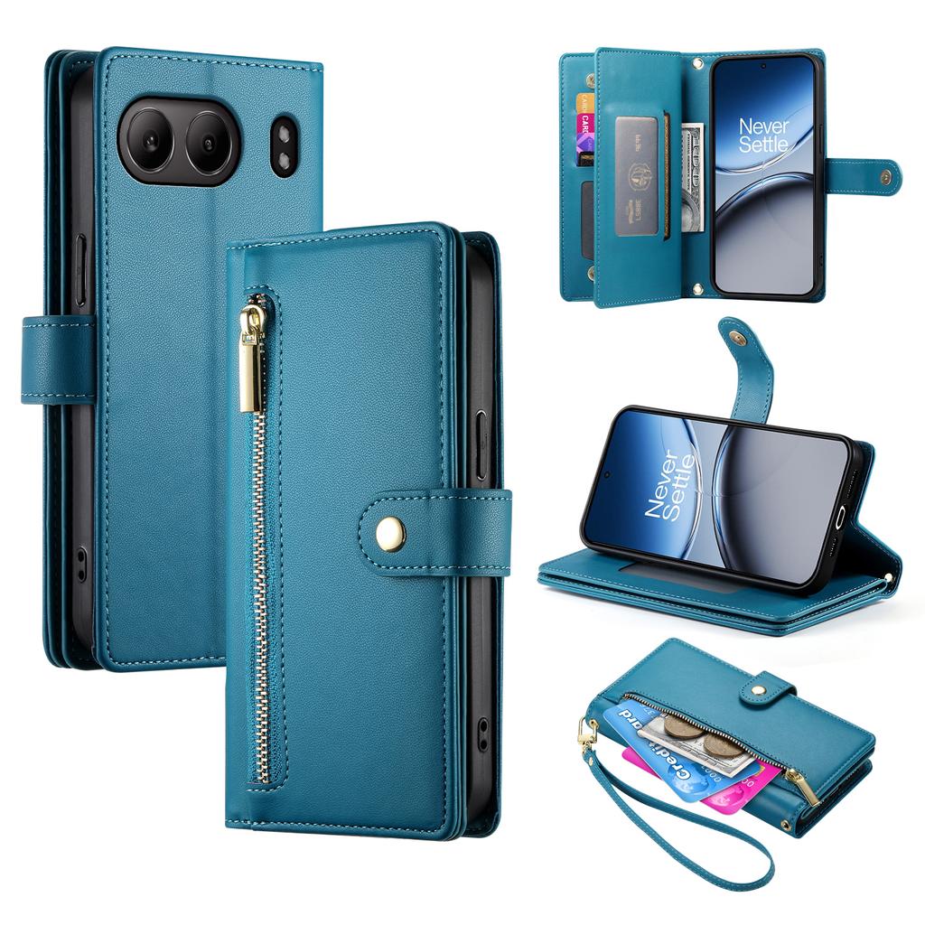 For OnePlus Nord 4 Case Zipper Pocket Wallet Leather Phone Cover with Straps