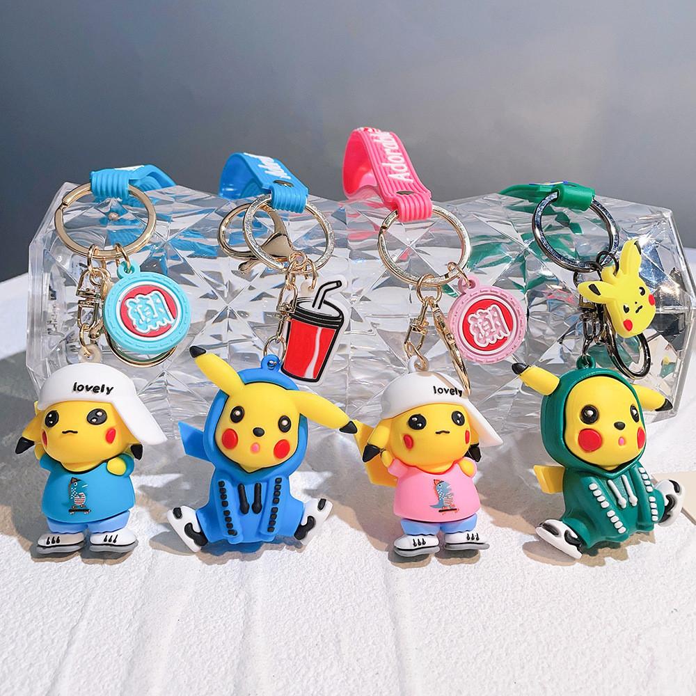 Adorable Silicone Pikachu Keychain Colorful Hoodie Accessory Gift For Birthdays