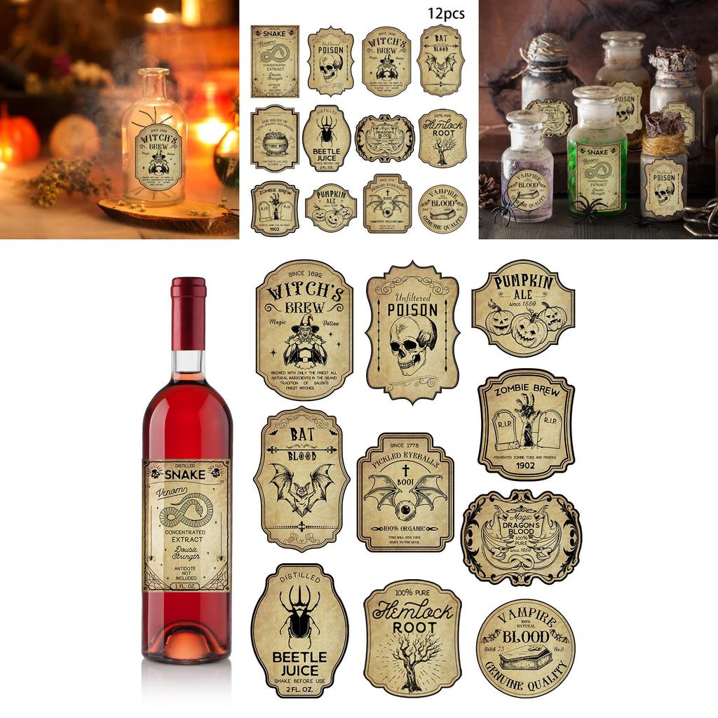 Etichette Vintage per Bottiglie di Vino di Halloween Con Adesivi Rimovibili per Decorazioni di Feste e Allestimenti di Eventi