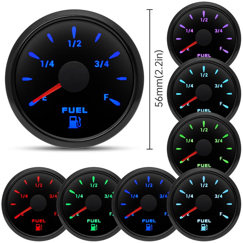 52mm Car Fuel Tank Level Gauge 0-190 Ohm Fuel Float Sensor + Fuel Level Gauge Universal With 7 Color LED Oil Tank Indicator