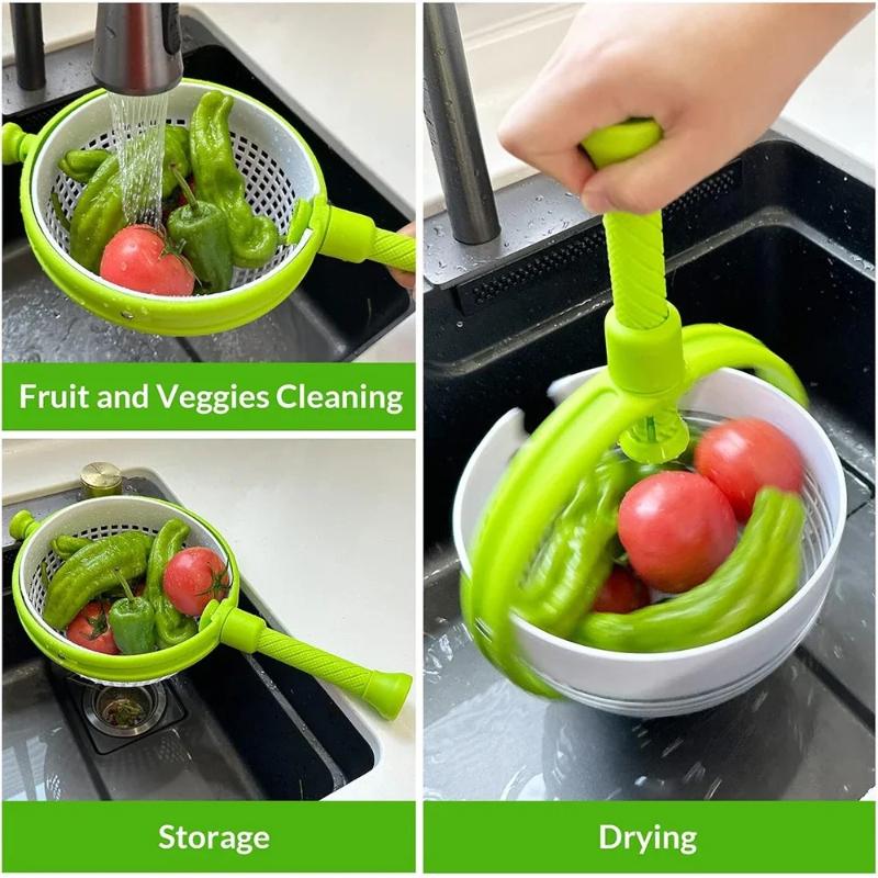 Large Capacity Salad Spinner 2 in 1 Salad Spinner Colander Strainer Collapsible Vegetable Washing Filter