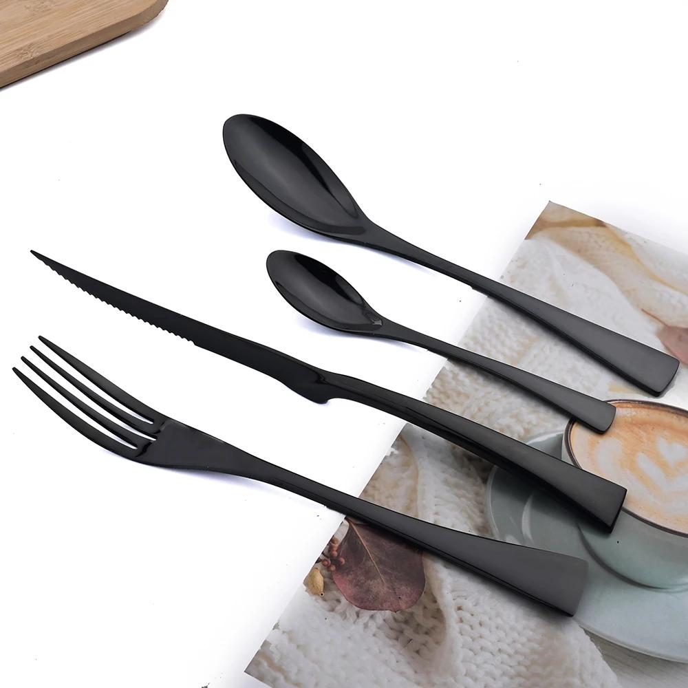 4Pcs Tableware Set 304 Stainless Steel Dinnerware Fork Spoons Sharp Knife Western Silverware Kitchen Home Luxury Flatware Set